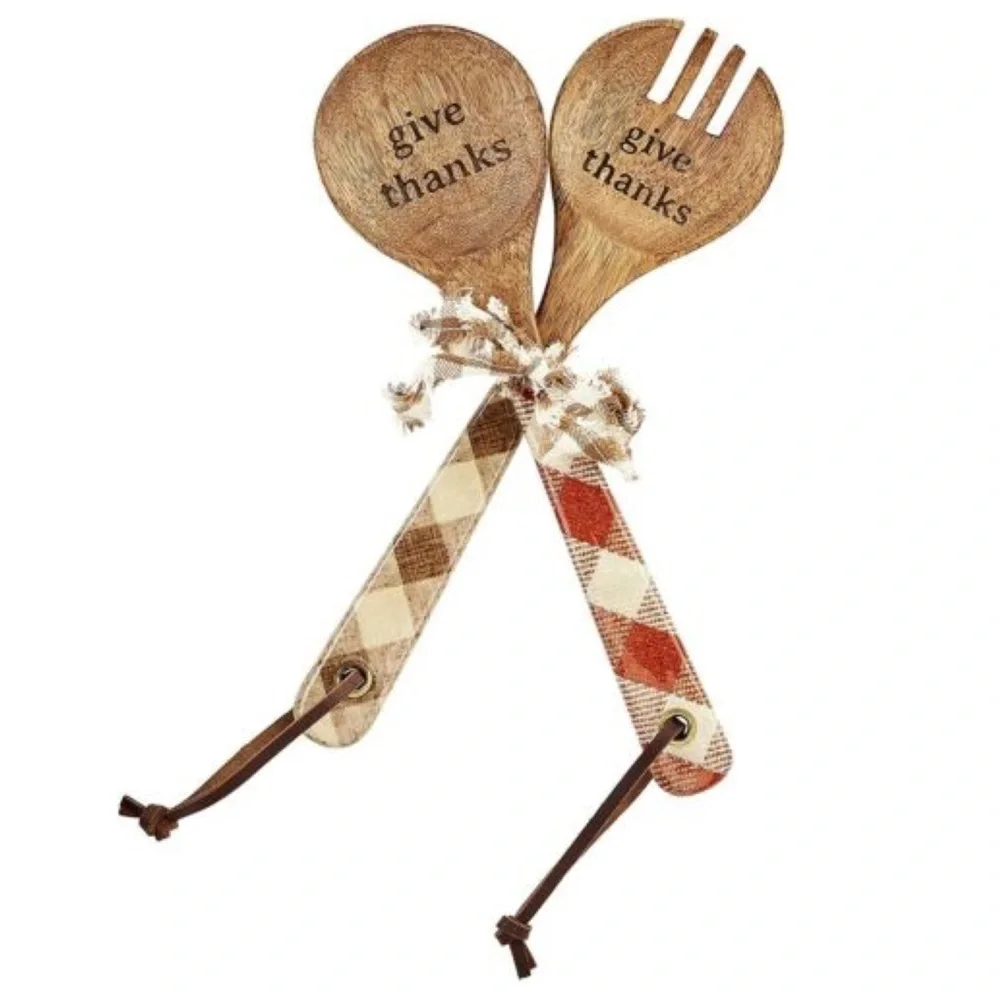 Mud Pie Check Server Utensil Set- Give Thanks